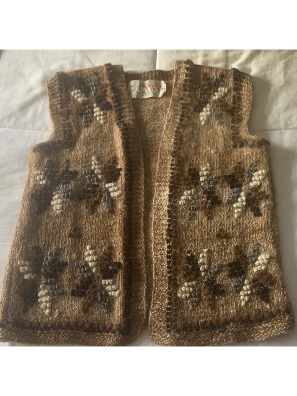 Vintage Alpaca brown Knit Sleeveless Cardigan Vest - Cozy Open Front Layer